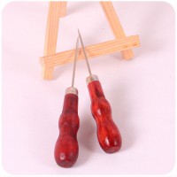 一元紅色木柄錐子 DIY手工皮革工具 木把雙葫蘆鉤針 縫紉針