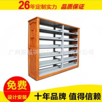 學校圖書館鋼制書架雙面雙柱木護板轉印書柜定制閱覽室鋼木書架